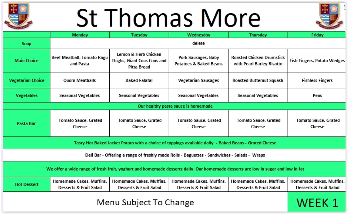 Week 1 menu