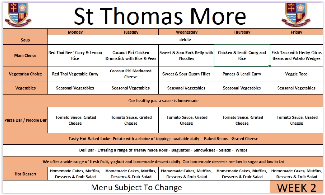 Week 2 menu