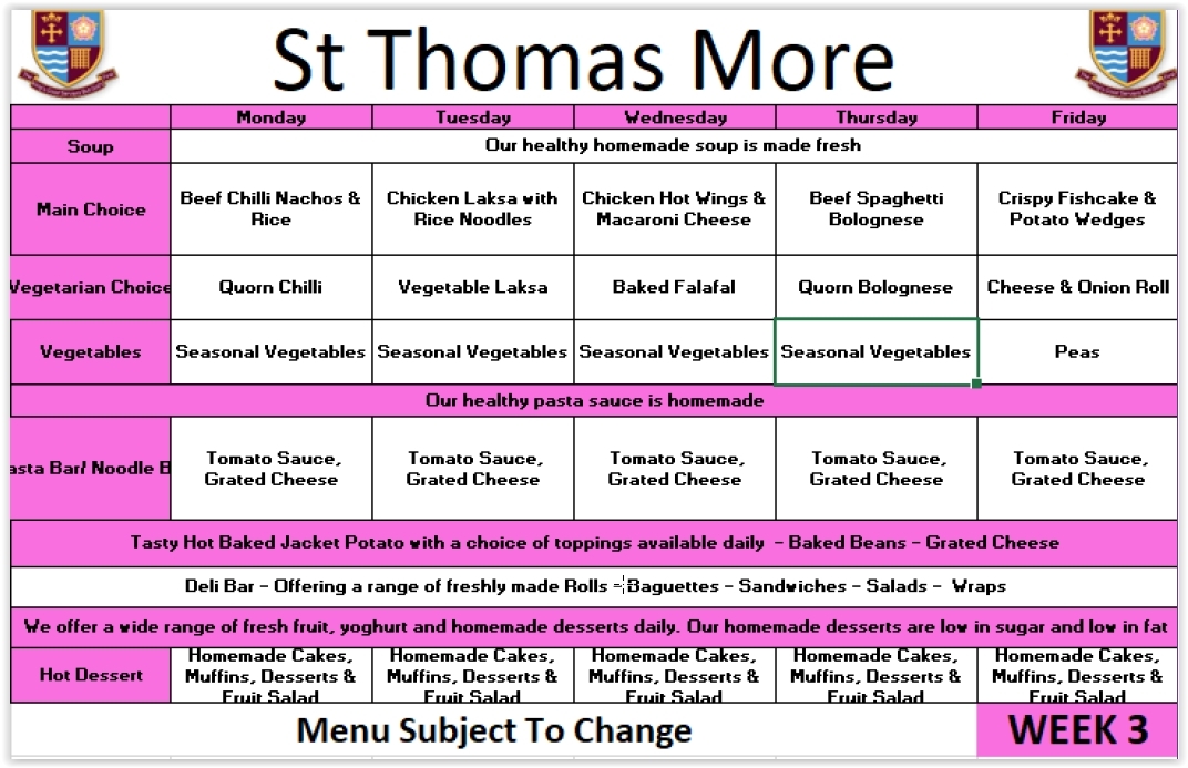 Week 3 menu